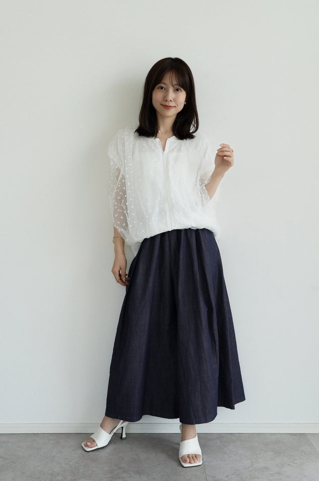 【早割】フロッキードットシアーブルゾン×ボリュームワイドパンツ(2set)