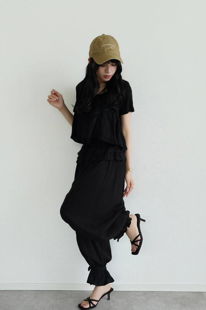 早割］レースバルーンパンツセットアップ×ソフトクルーネックTee(3set