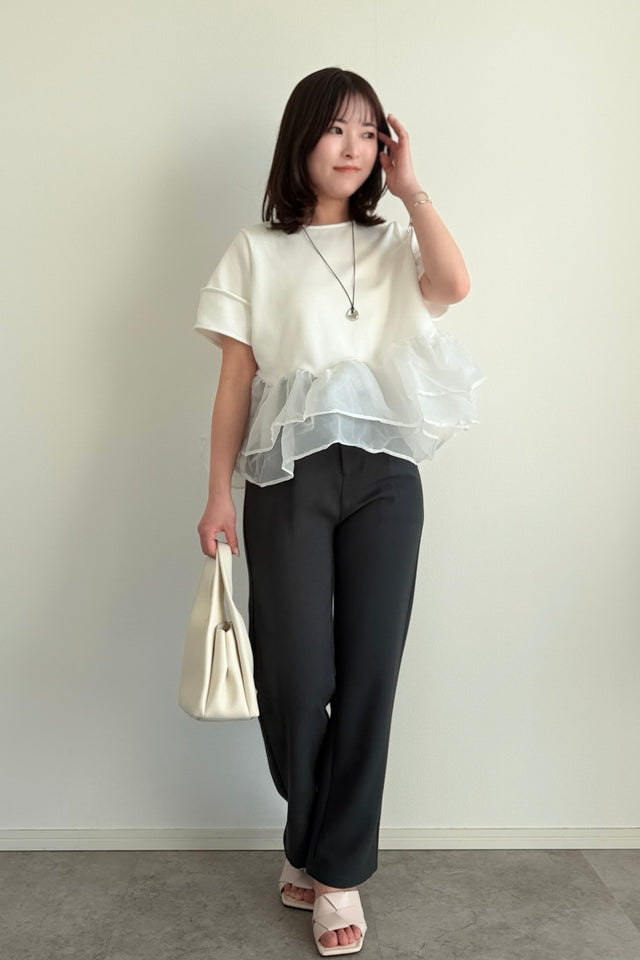 ［早割］フリルドッキングペプラムトップス×デザインウエストパンツ(2set)