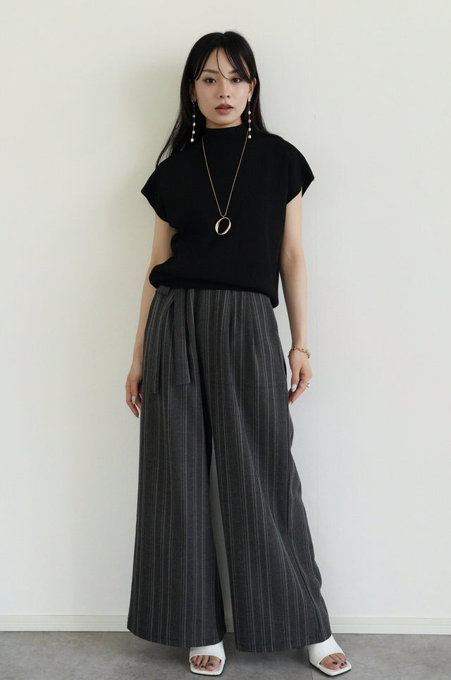 ［早割］ハイネックフレンチスリーブニット×リネンライクワイドパンツ(2SET15%OFF)