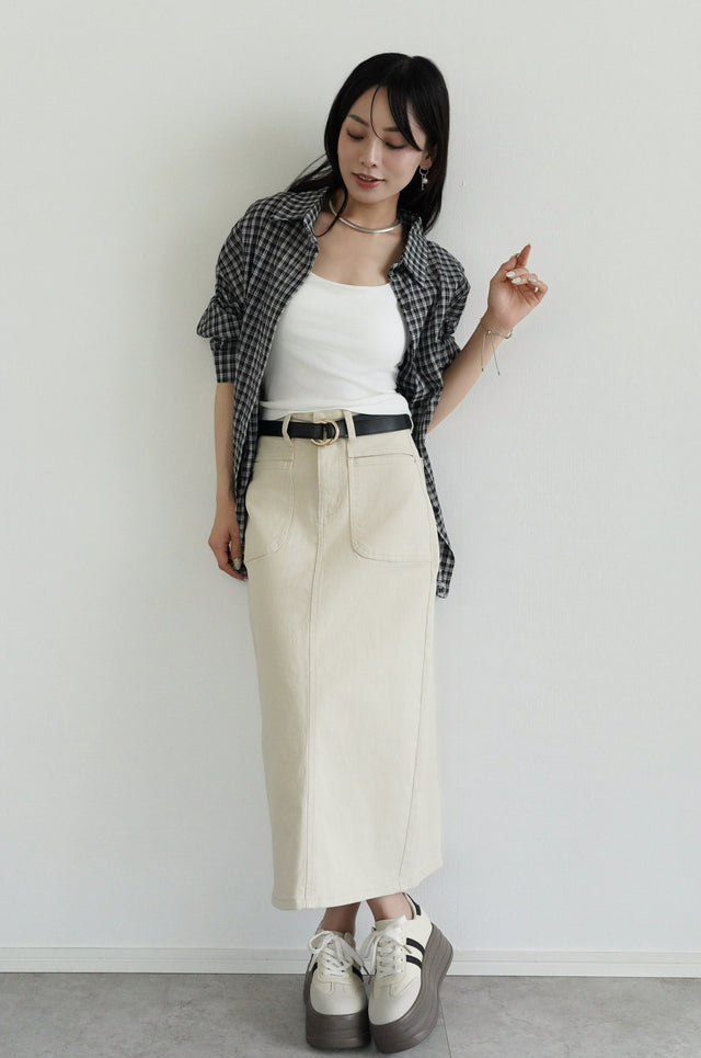 ［早割］シアーチェックシャツ×フロントポケットデニムスカート(2SET15%OFF)