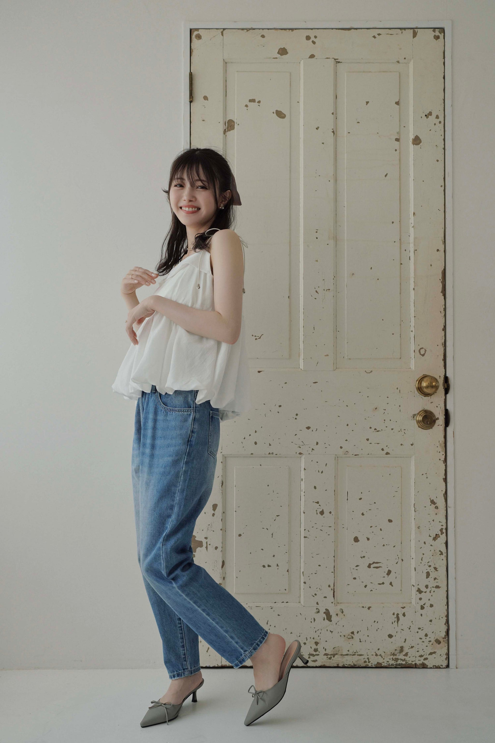 本日限定【SALON】KIRYUジャガード　キャミソール　ベスト　桐生織 市川美織 × kicuri】ギャザーバイカラーワンピース
