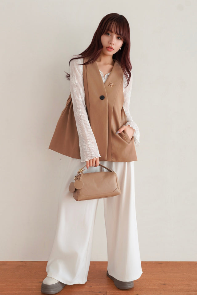 ［早割］ドレープフレアジレ×ベルト付タックワイドパンツ(2set)