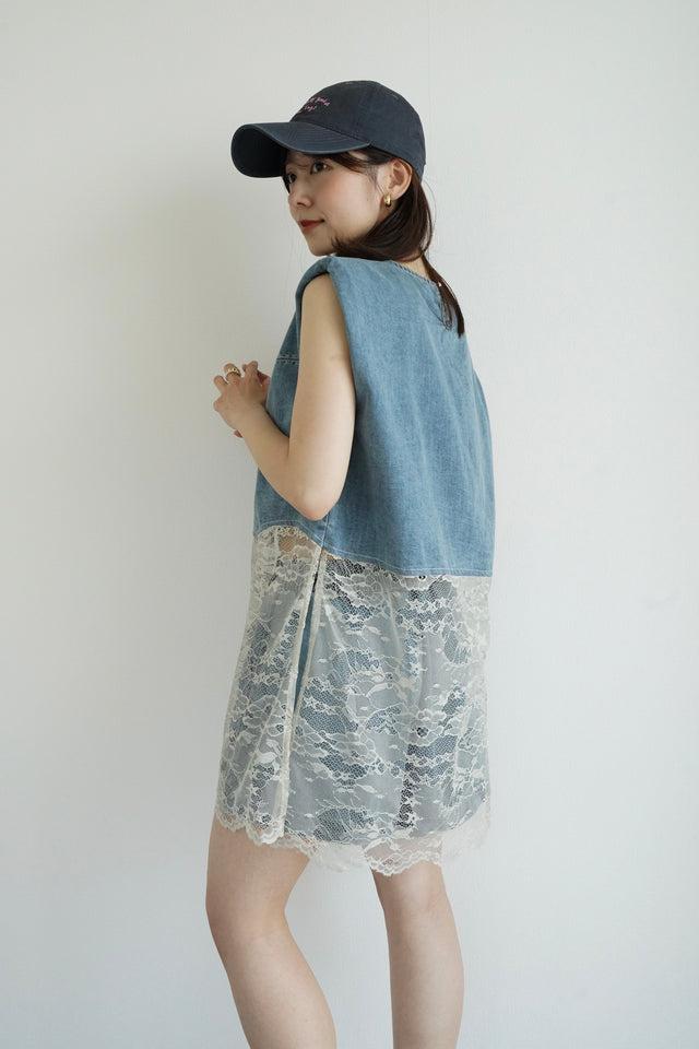 【早割】レースドッキングデニムセットアップ(10%OFF)