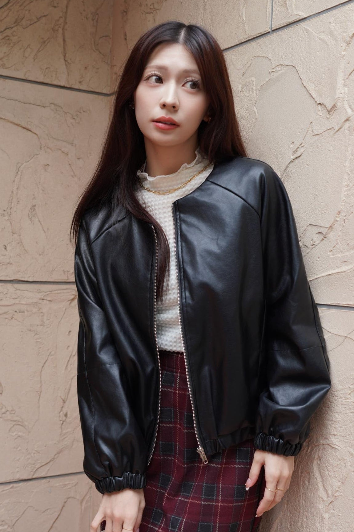 No Collar Leather Blouson – kicuri