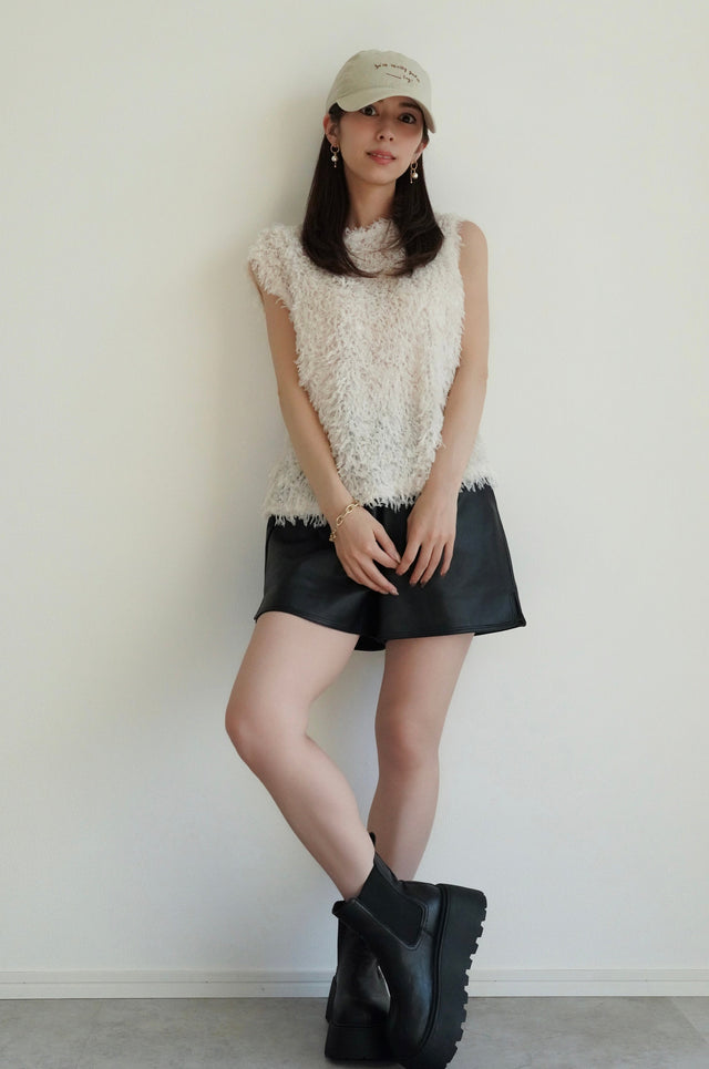［早割］2WAYフリンジテクスチャーベスト×フェイクレザーショートパンツ(2set15%OFF)