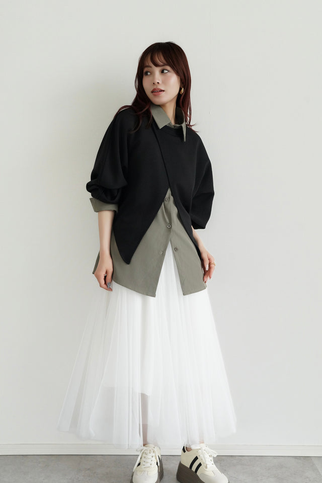 ［SET］アシンメトリーポンチスウェット×オーバーサイズシャツ(2set)
