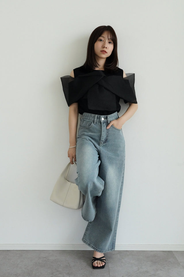 【早割】チュールレイヤードトップス×ワイドストレートデニム(2set15%OFF)