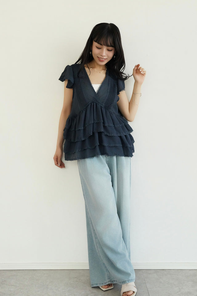 ［XS再入荷］ベルテットワイドフレアデニム