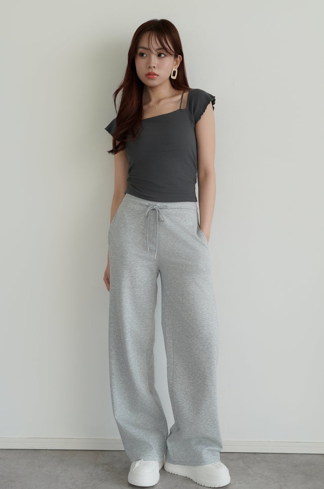 ダブルストラップカップ付きTシャツ×ハイウエストスウェットパンツ(2set)