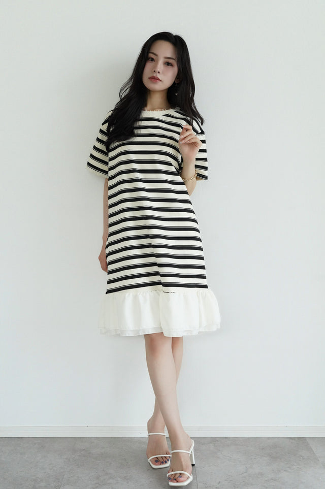【早割】シフォンヘムボーダーワンピース(10%OFF)