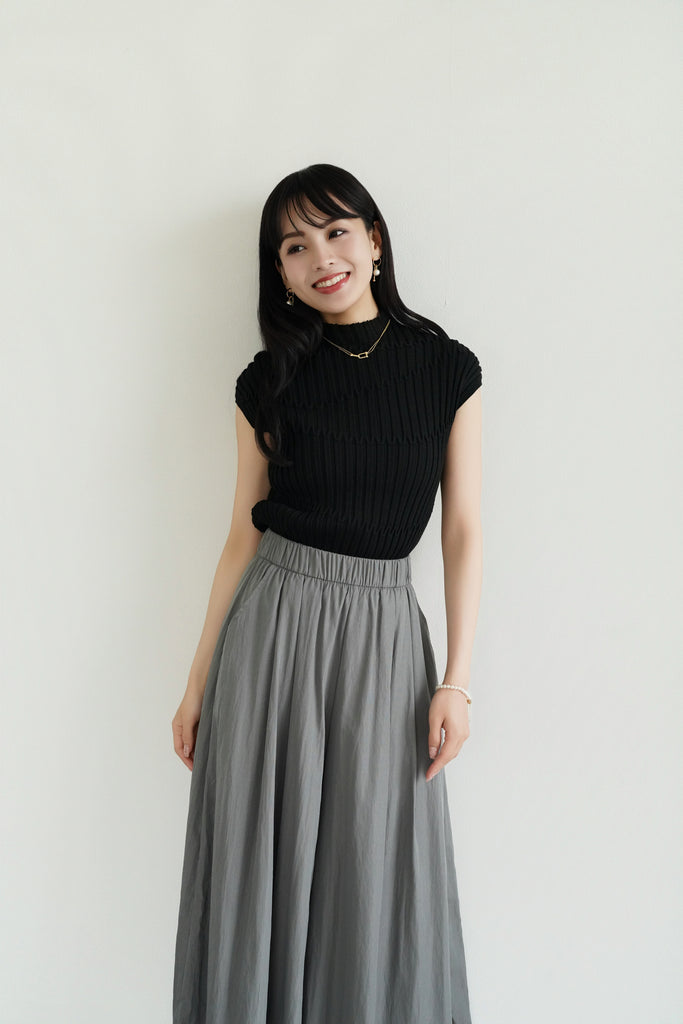【Aimeine】ジャガードフレンチスリーブニット　ダークグレー フレンチスリーブサマーニット – kicuri