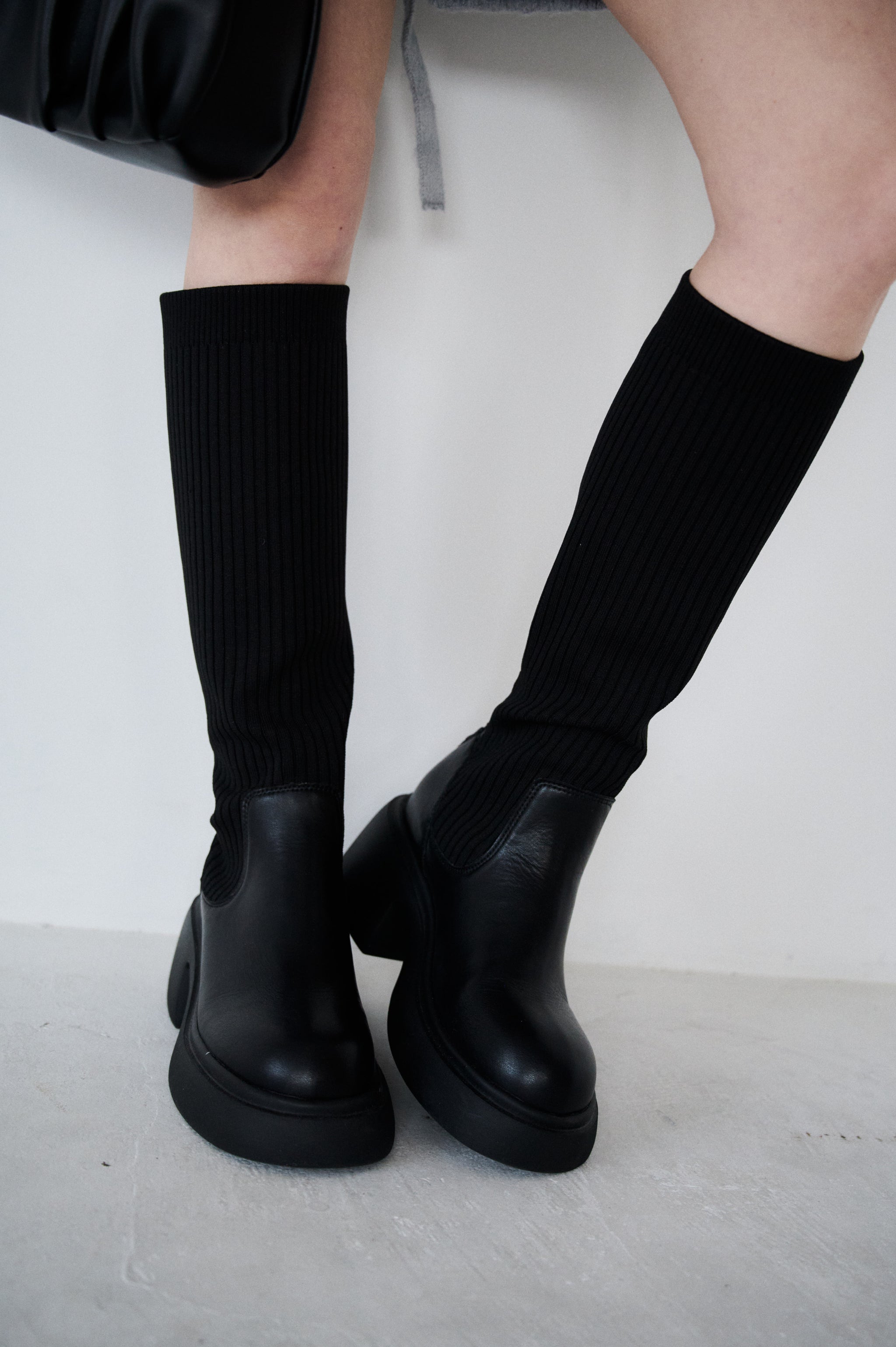 Leather knit long boots – kicuri