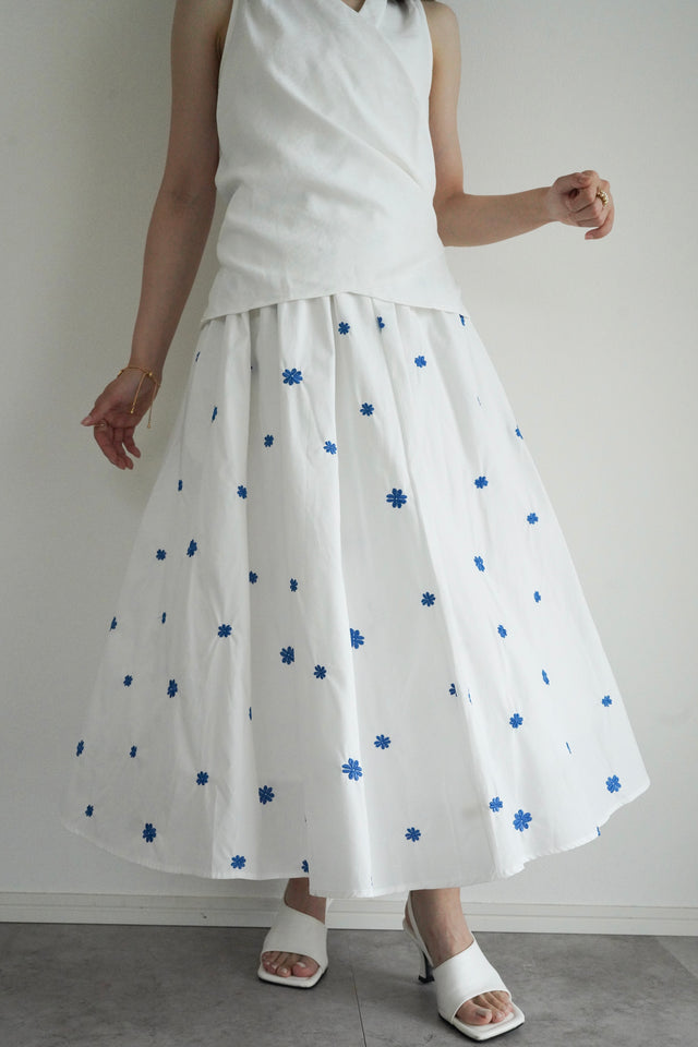 【早割】フラワー刺繍フレアスカート
