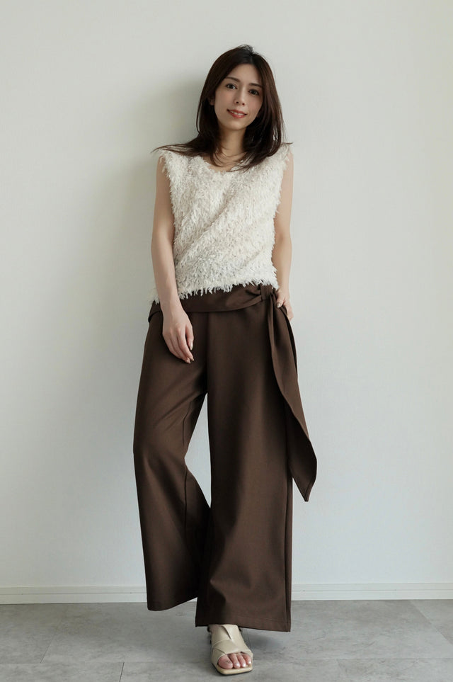 ［早割］2WAYフリンジテクスチャーベスト×ドレープベルトワイドパンツ(2SET15%OFF)
