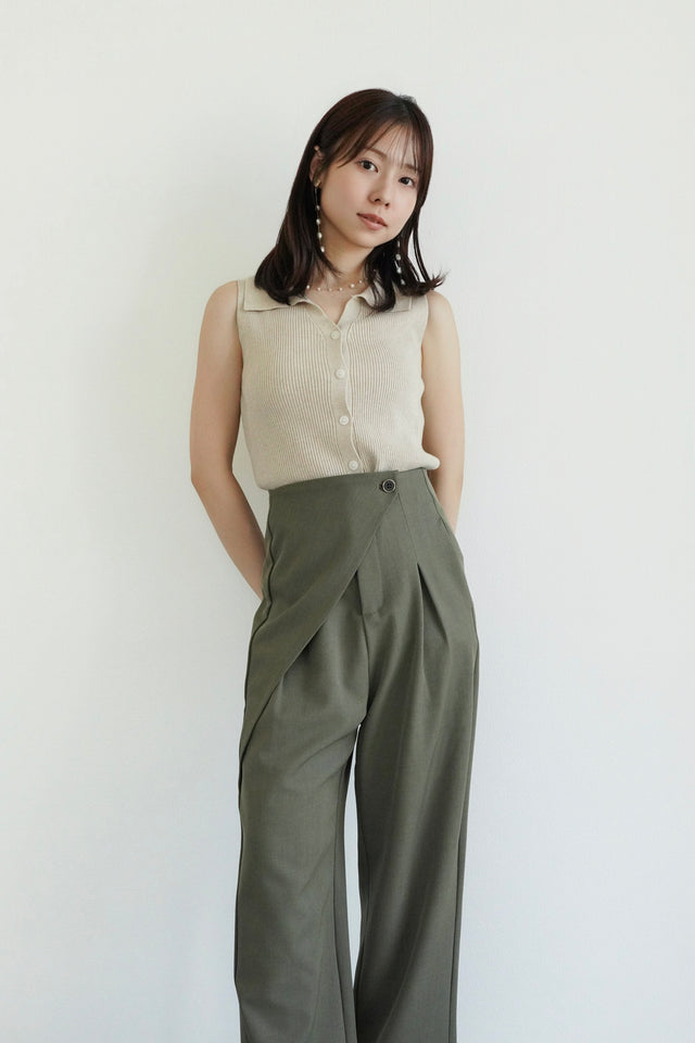 ［早割］リブニットPOLOベスト×ラップウエストタックパンツ(2SET15%OFF)