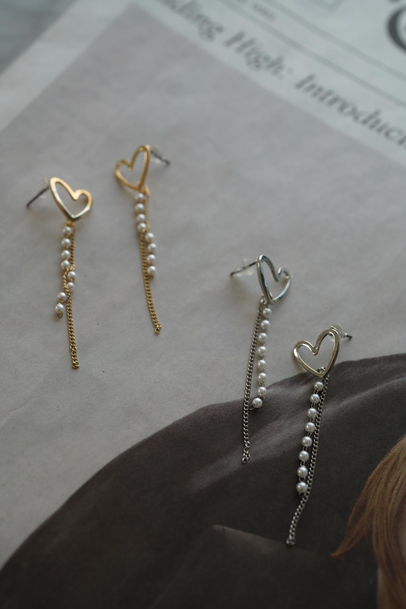 Heart dangling pearl pierce – kicuri