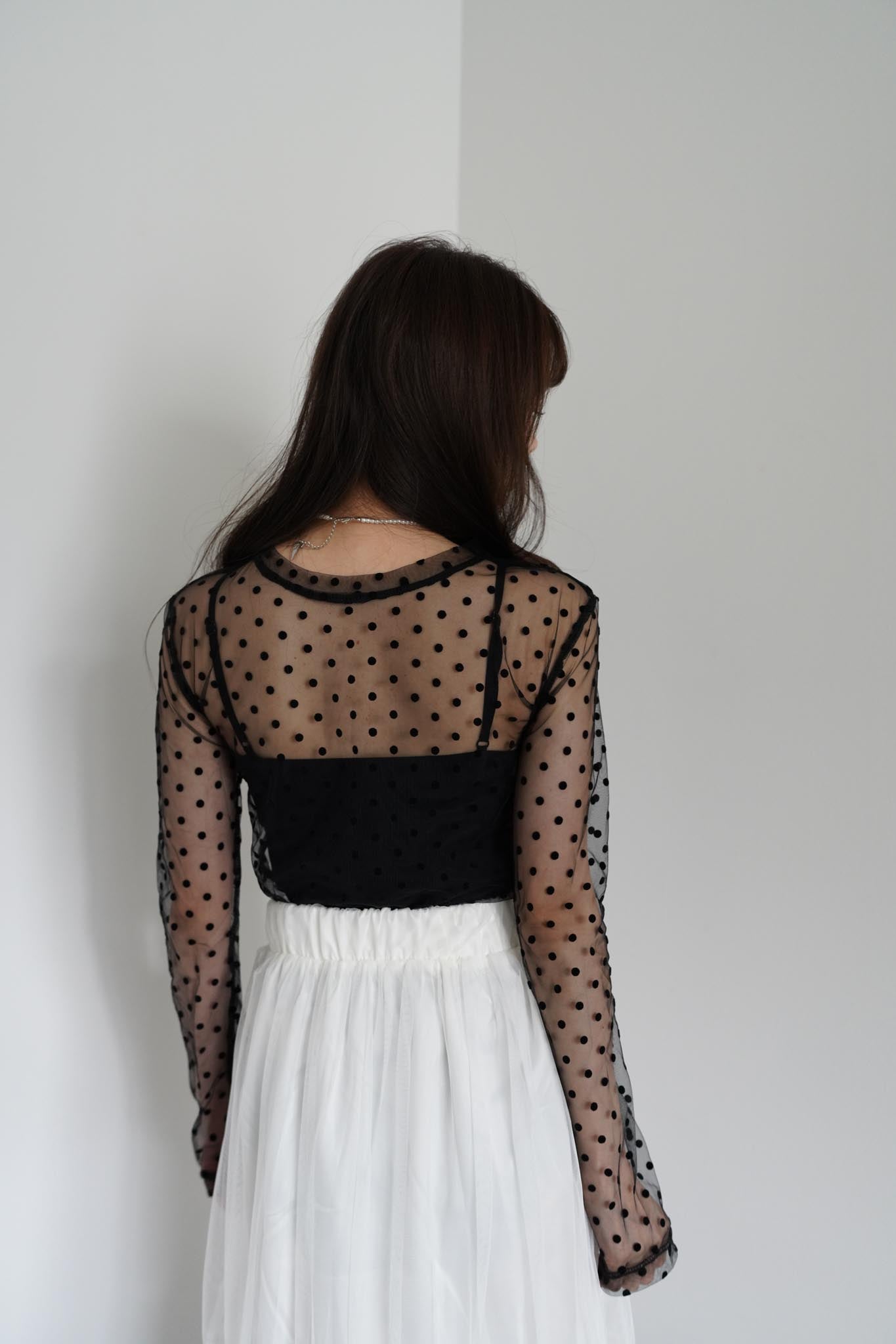 トップス SORIN Flocky Tulle Gathered Top THINGS THAT MATTER MONOGRAM FLOCKY PRINT TULLE TOPS