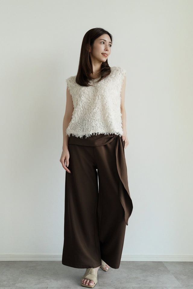 ［SET］2WAYフリンジテクスチャーベスト×ドレープベルトワイドパンツ(2SET10%OFF)