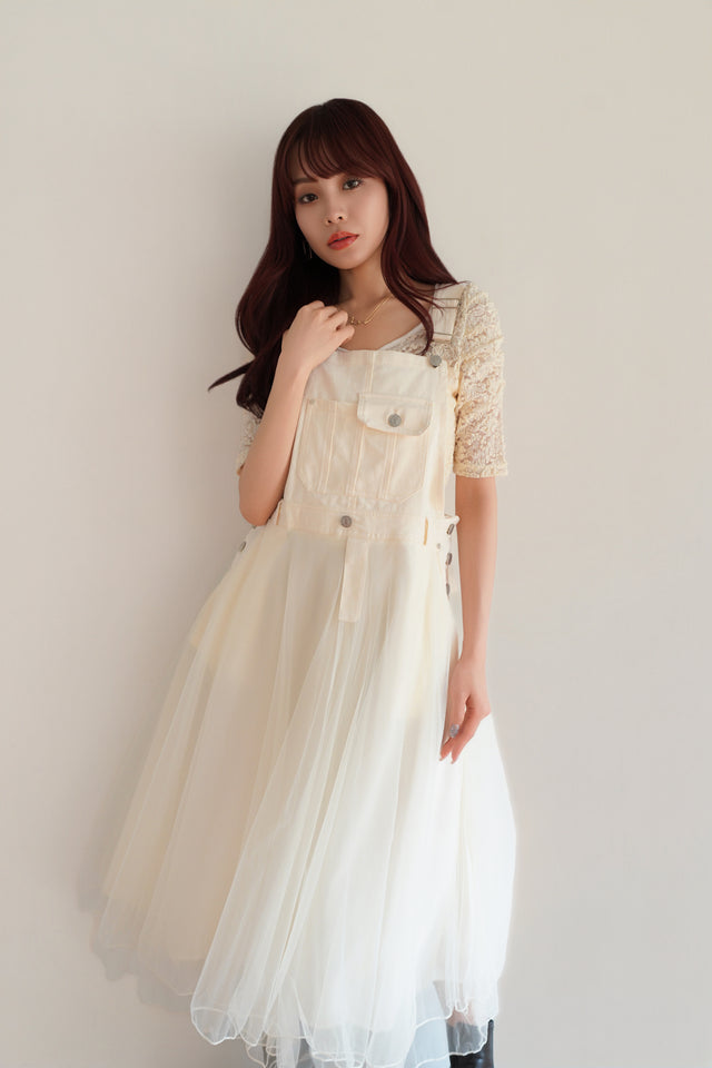 ［早割］2wayシャーリングトップス×チュールドッキングジャンパースカート