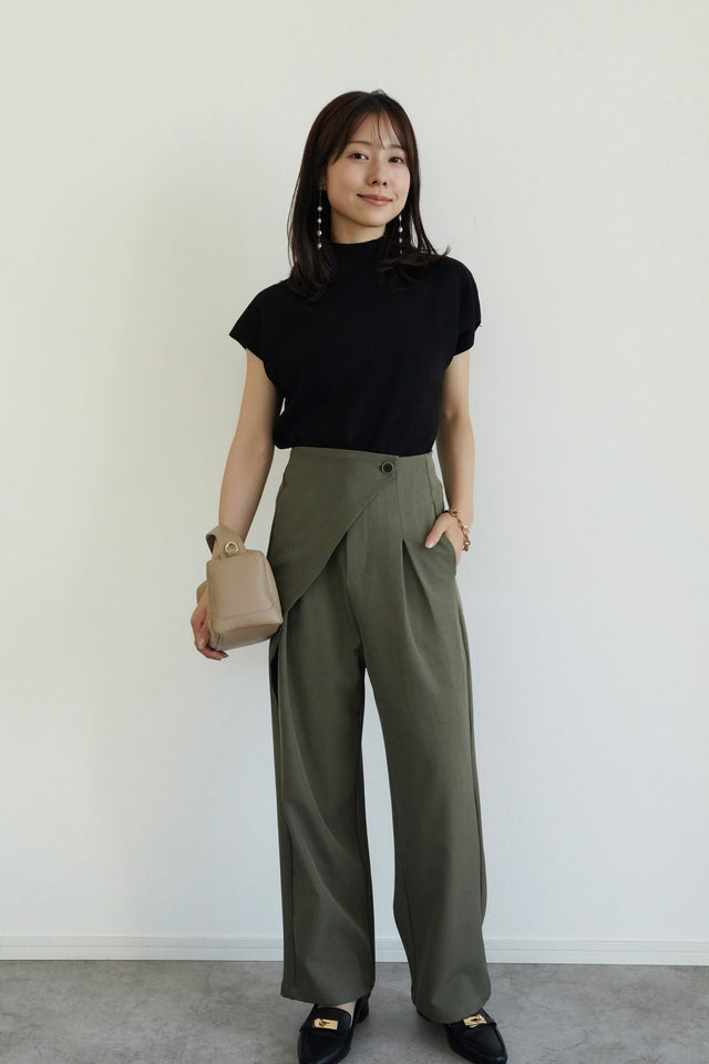 ［早割］ハイネックフレンチスリーブニット×ラップウエストタックパンツ(2SET15%OFF)
