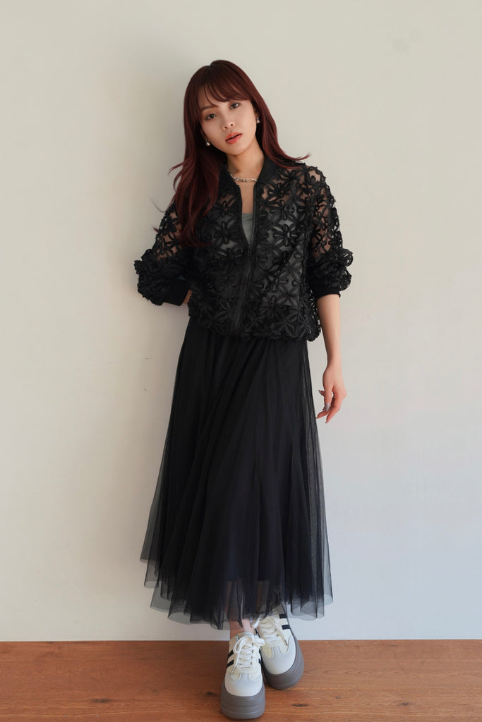 週末限定価格☆ Gypsohila ケーブルフラワーブルゾン ブラック 黒 お花 GPG-609 Cable Flower Blouson | gypsohila