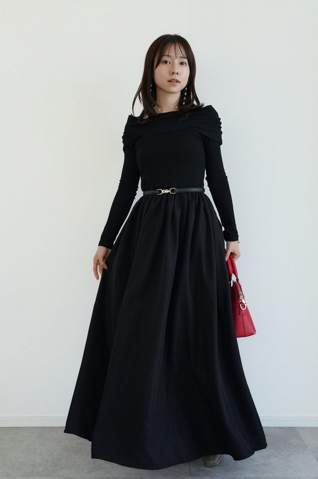 ［早割］リブドッキングオフショルワンピース+スライドアジャスターベルト(2SET15%OFF)